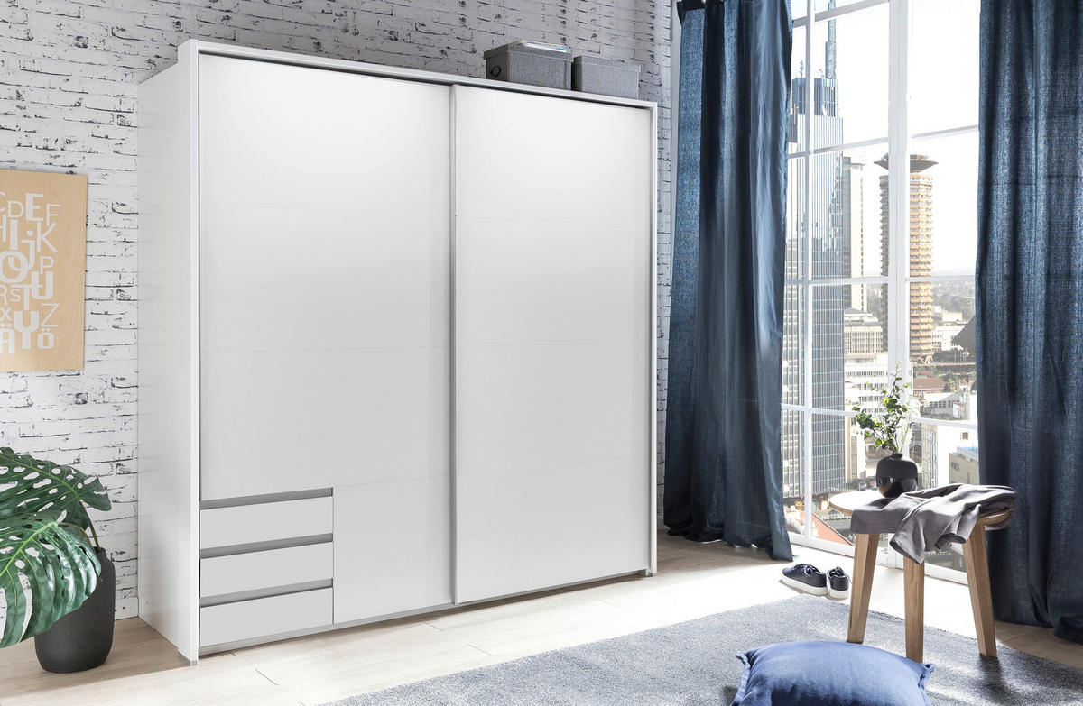 SCHWEBETÜRENSCHRANK 179/198/64 cm 2-türig Weiß  - Alufarben/Weiß, Design, Holzwerkstoff/Metall (179/198/64cm) - Boxxx