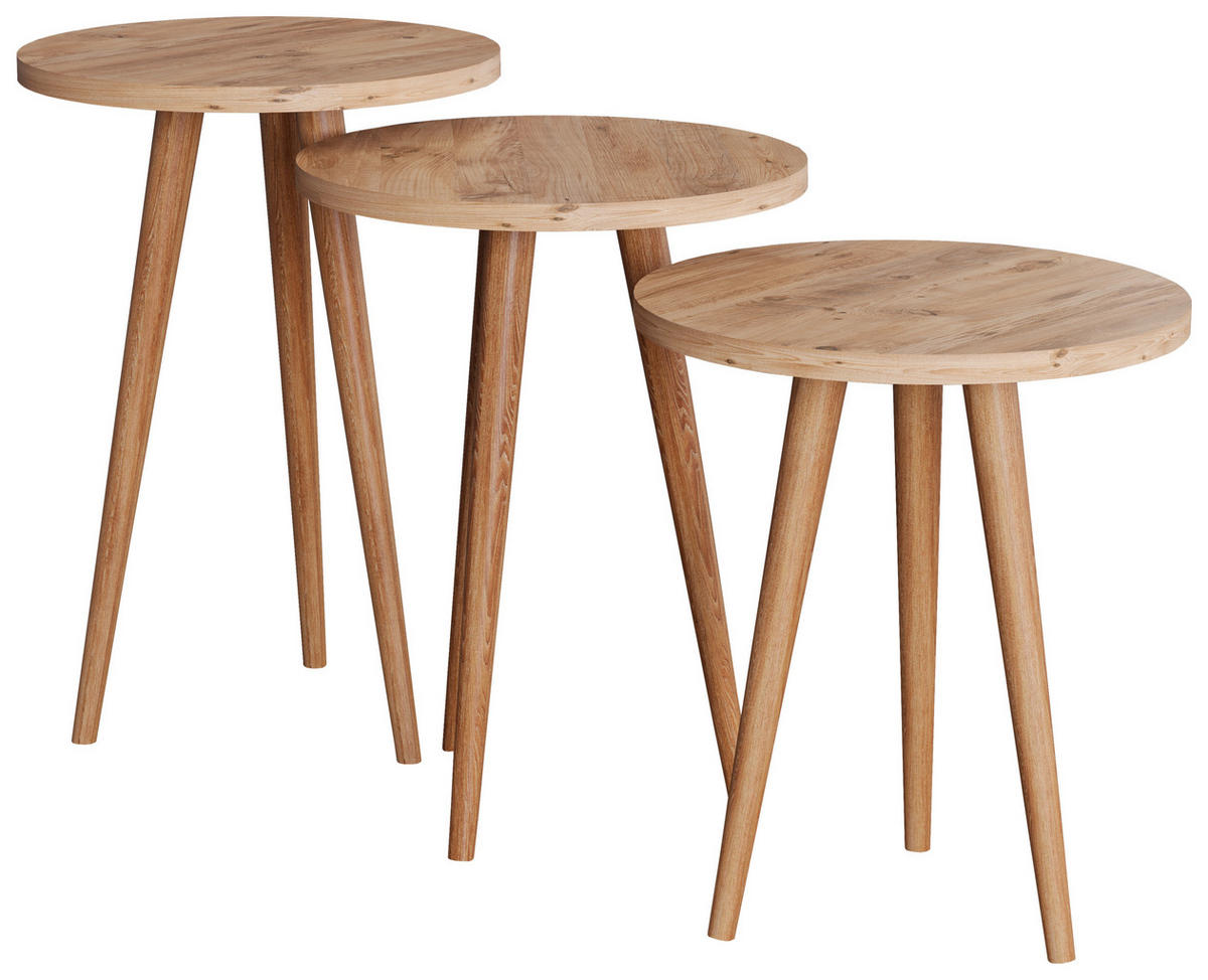 BEISTELLTISCHSET in Holzwerkstoff 34/34/42-47-52 cm  - Honigeiche, Design, Holzwerkstoff (34/34/42-47-52cm) - MID.YOU