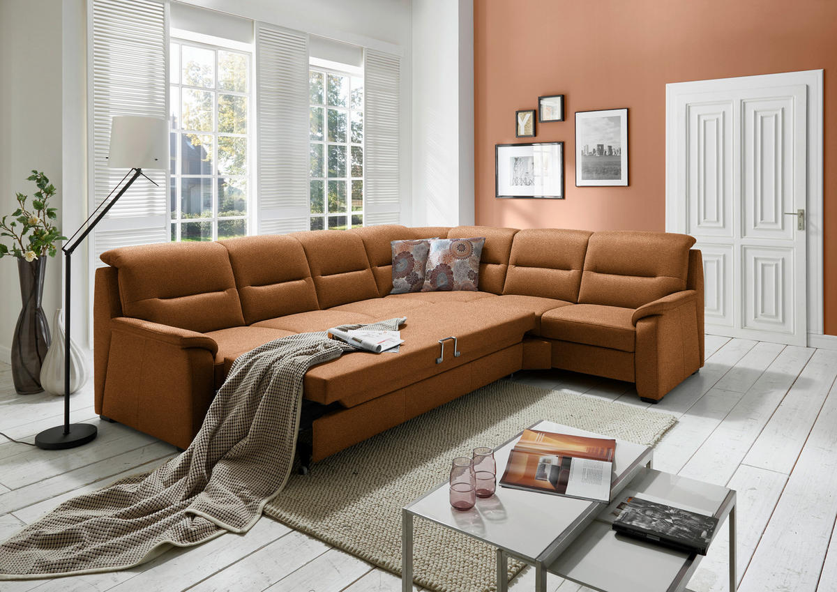 ECKSOFA in Mikrofaser Orange  - Schwarz/Orange, Konventionell, Holz/Textil (303/245cm) - Beldomo Comfort