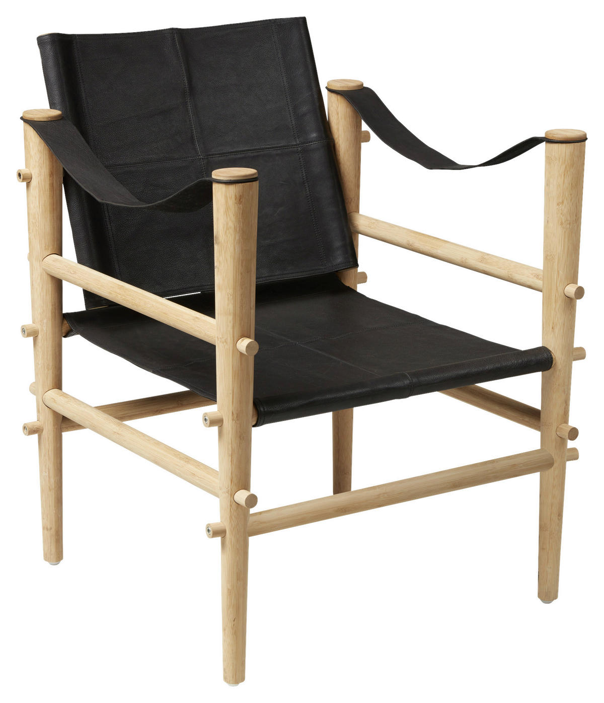 SESSEL in Echtleder Schwarz  - Schwarz/Naturfarben, ROMANTIK / LANDHAUS, Leder/Holz (59/79/61cm) - MID.YOU