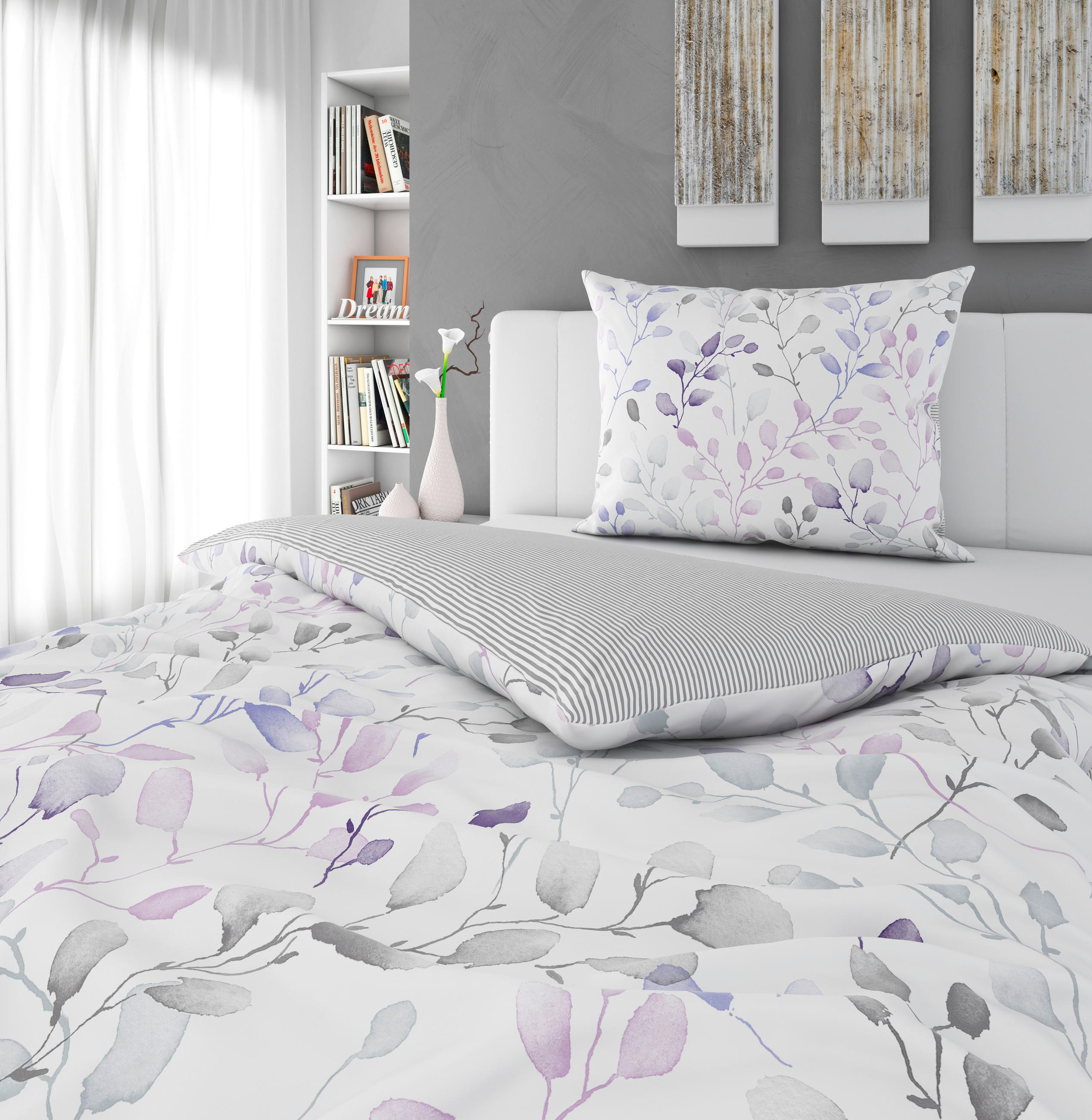 POSTEĽNÁ BIELIZEŇ, satén, lila, biela, 140/200 cm - lila/biela, Konventionell, textil (140/200cm) - Esposa