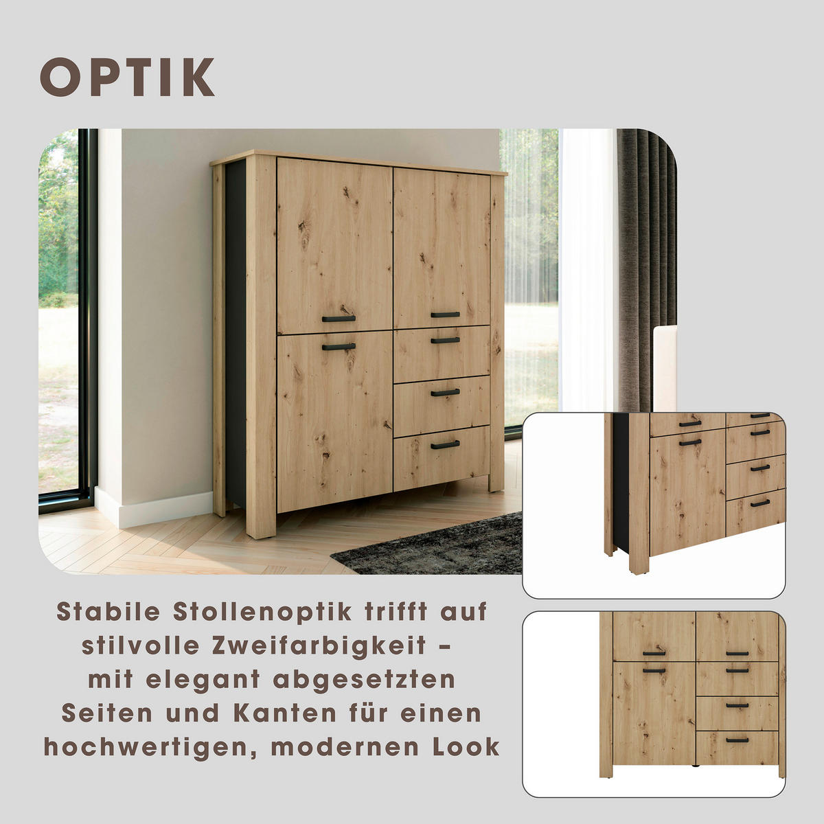 HIGHBOARD  in 120/137/40 cm  - Schwarz/Eiche Artisan, Design, Holzwerkstoff/Kunststoff (120/137/40cm) - MID.YOU