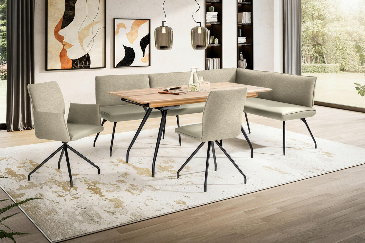 ECKBANK 215/195 cm Mikrofaser Creme   - Creme/Schwarz, Design, Textil/Metall (215/195cm) - Moderano