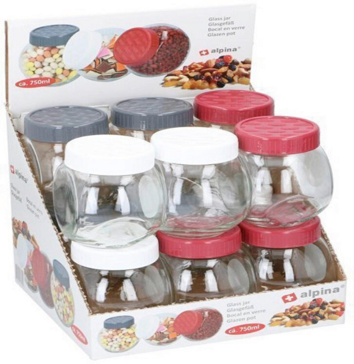 POSODA ZA SHRANJEVANJE   8,8/12,7/12,4 cm           - rdeča/siva, Basics, umetna masa/steklo (8,8/12,7/12,4cm) - Alpina 6287