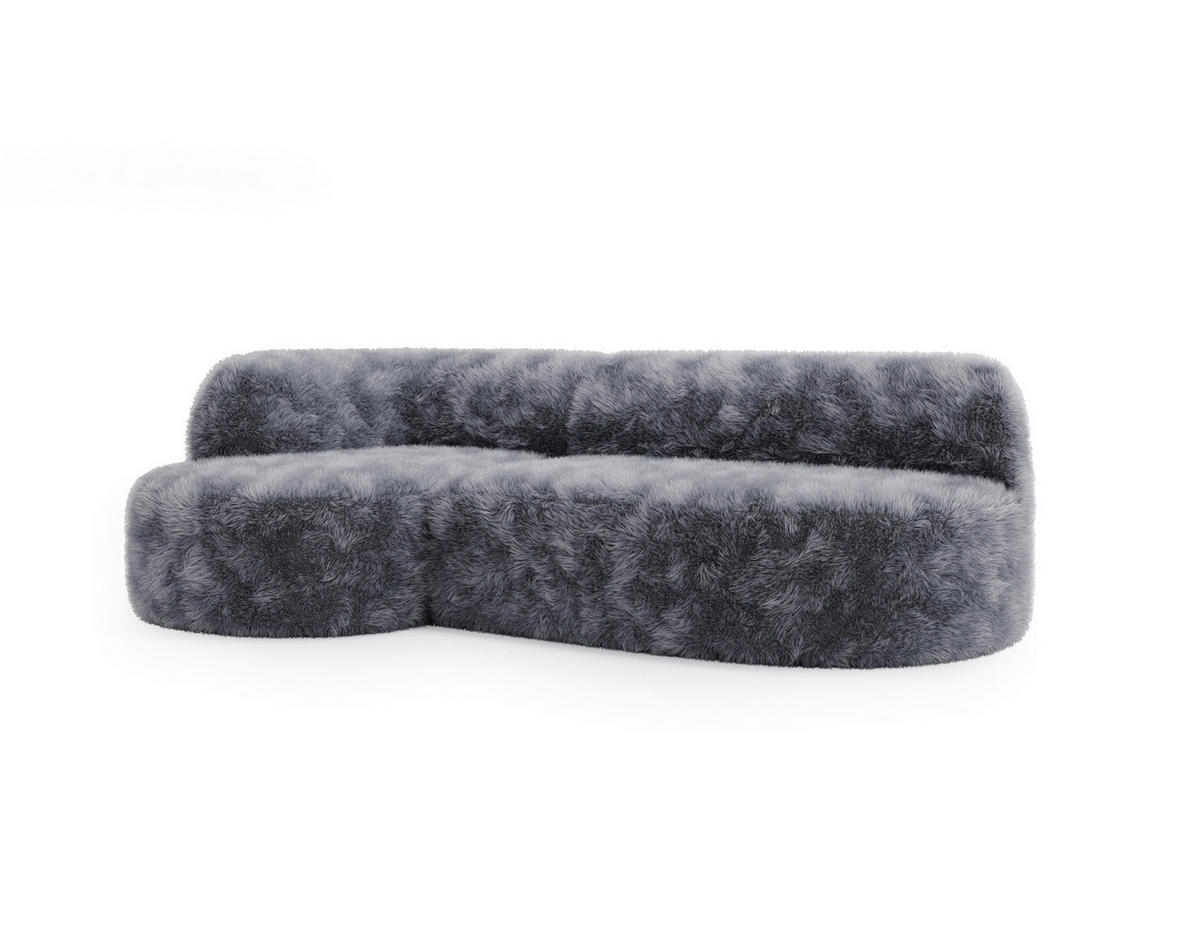 ECKSOFA Teddystoff Dunkelgrau  - Dunkelgrau/Schwarz, Design, Kunststoff/Textil (156/218cm) - Livetastic