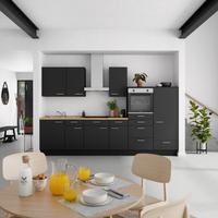 KÜCHENBLOCK 330 cm   in Schwarz, Eichefarben  - Edelstahlfarben/Eichefarben, MODERN, Holzwerkstoff/Metall (330cm) - Nobilia