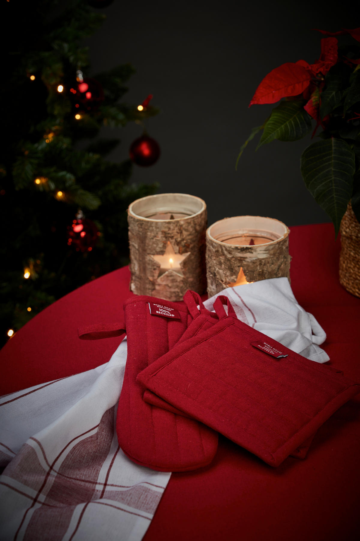 KÖKSHANDDUK SET 2 styck röd, vit  - vit/röd, Basics, textil (50/70cm)