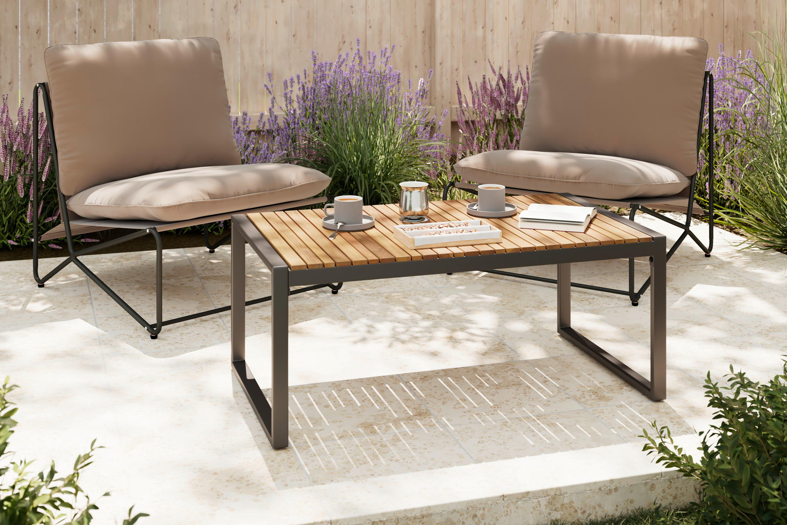 LOUNGETISCH Holz, Metall  - Grau, MODERN, Holz/Metall (110/45/62cm) - Ambia Garden