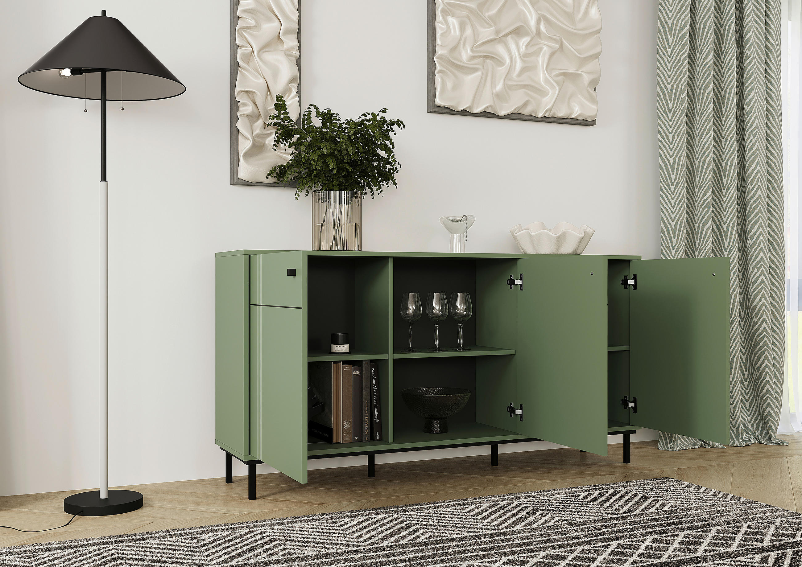SIDEBOARD  in 160,2/81,8/37 cm  - Schwarz/Grün, MODERN, Holzwerkstoff/Kunststoff (160,2/81,8/37cm) - Carryhome
