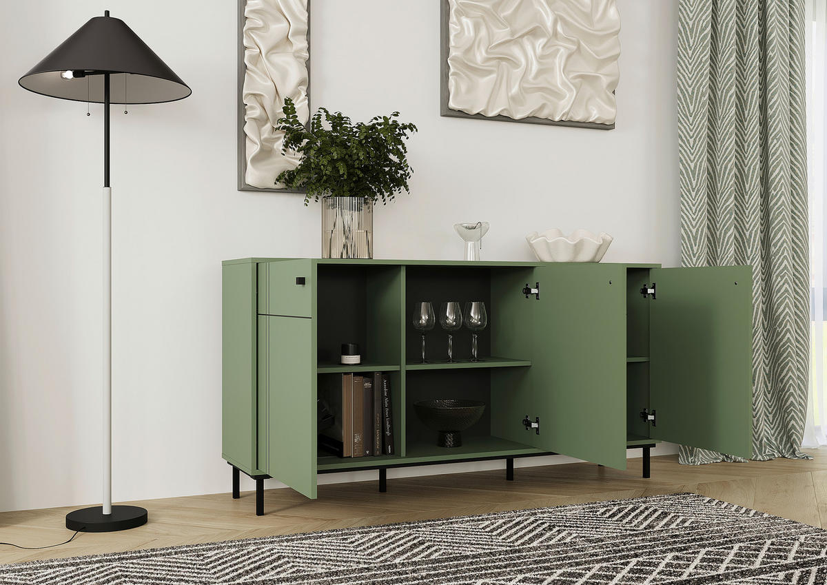 SIDEBOARD 160,2/81,8/37 cm  in Grün  - Schwarz/Grün, Modern, Holzwerkstoff/Kunststoff (160,2/81,8/37cm) - Carryhome