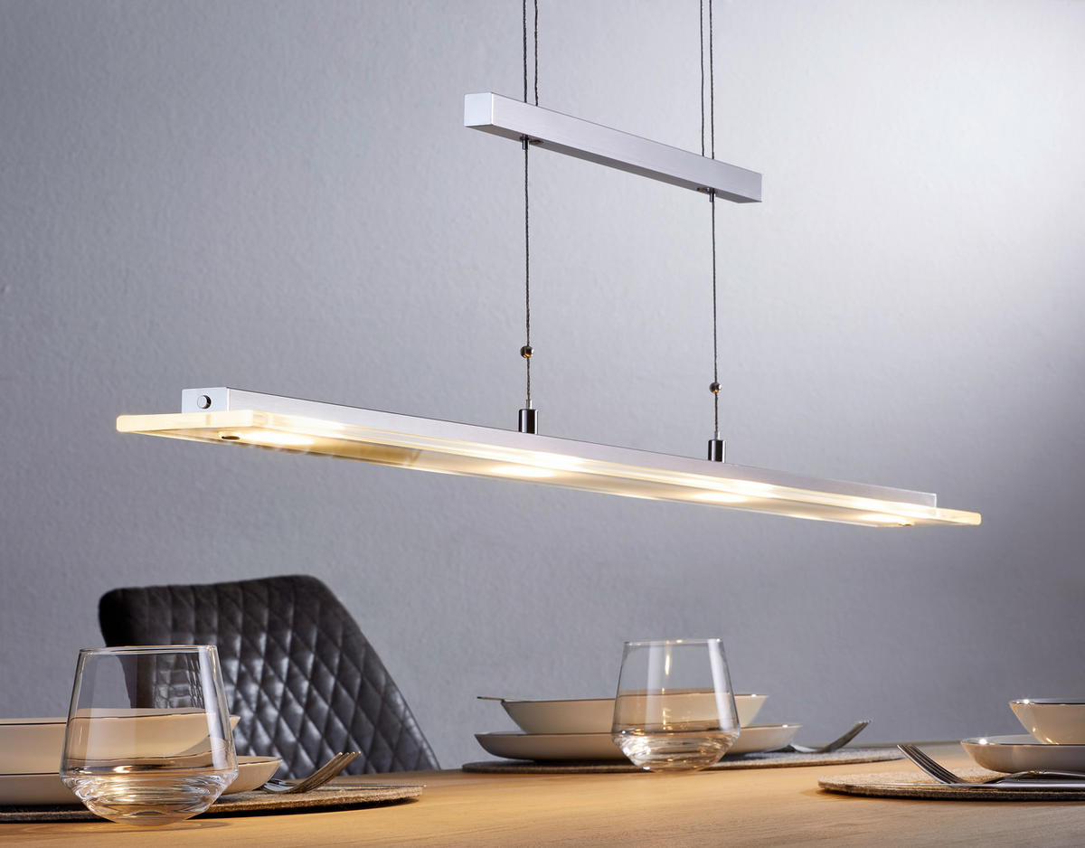 ZÁVĚSNÉ LED SVÍTIDLO, 88/9/80-150 cm  - barvy niklu, Design, kov/sklo (88/9/80-150cm)