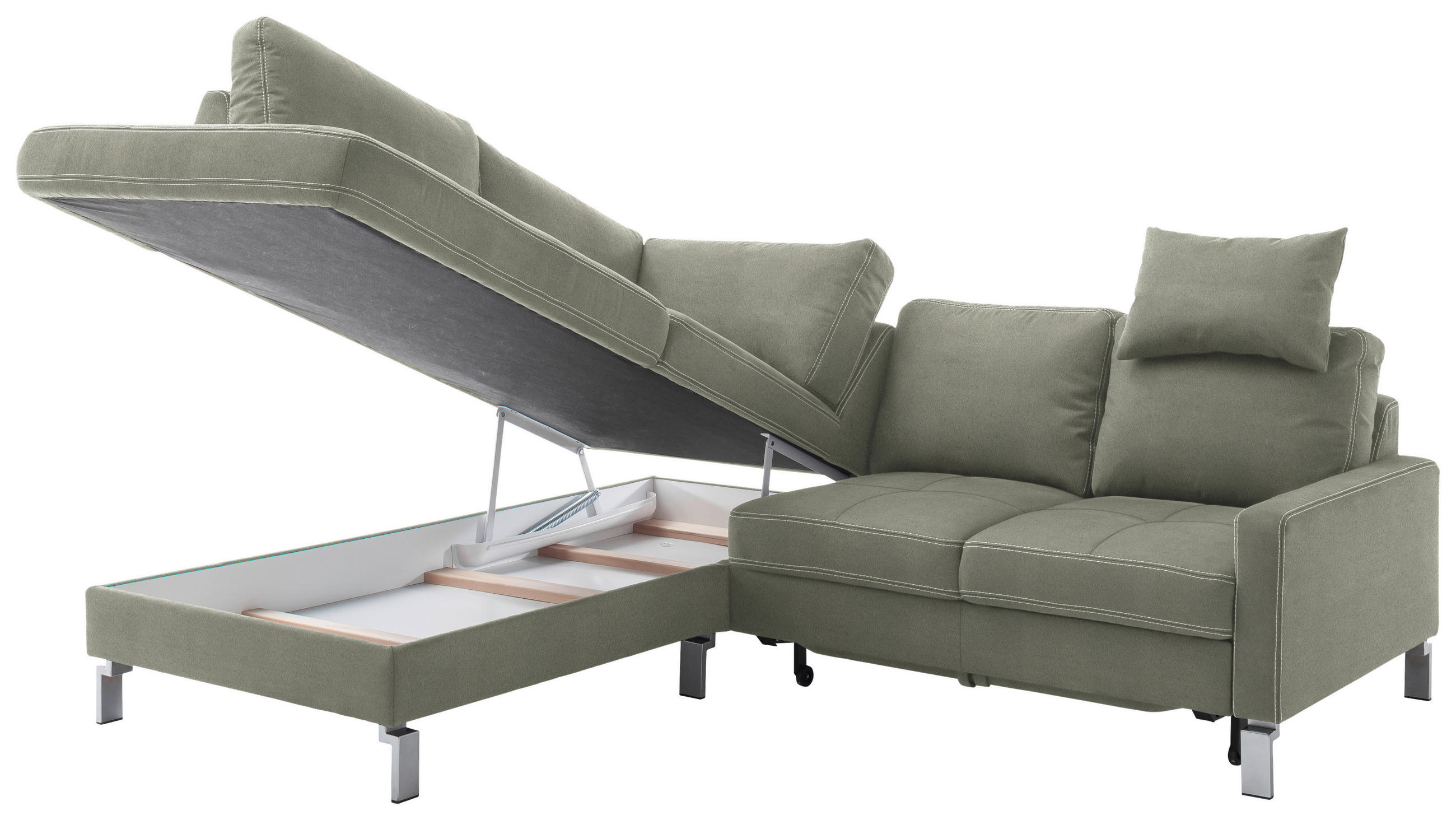 ECKSOFA in Mikrofaser Grau, Grün  - Chromfarben/Beige, Design, Textil/Metall (200/229cm) - Pure Home Lifestyle