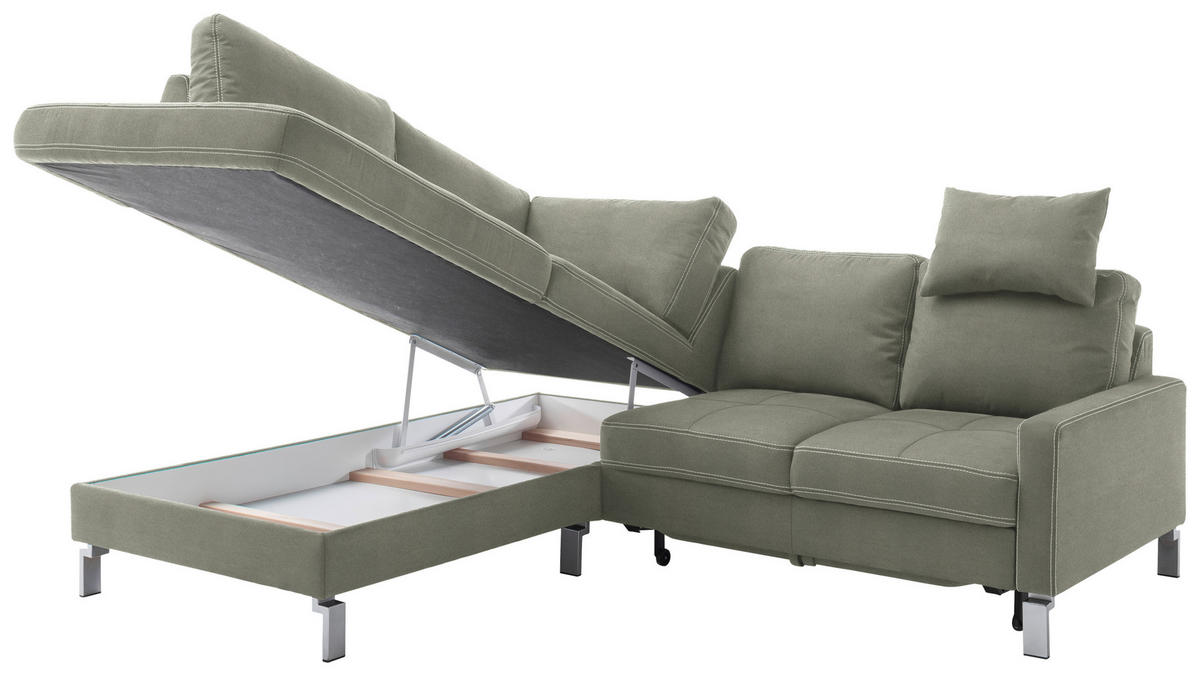 ECKSOFA in Mikrofaser Grau, Grün  - Chromfarben/Beige, Design, Textil/Metall (200/229cm) - Pure Home Lifestyle