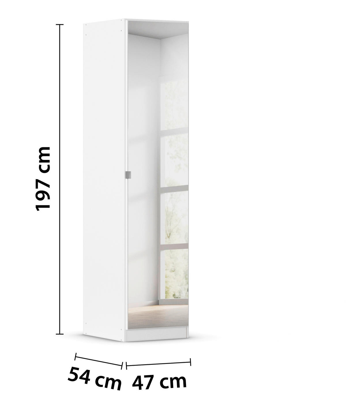 DREHTÜRENSCHRANK 47/197/54 cm,  in Weiß, 1-türig  - Alufarben/Weiß, KONVENTIONELL, Glas/Holzwerkstoff (47/197/54cm) - home24