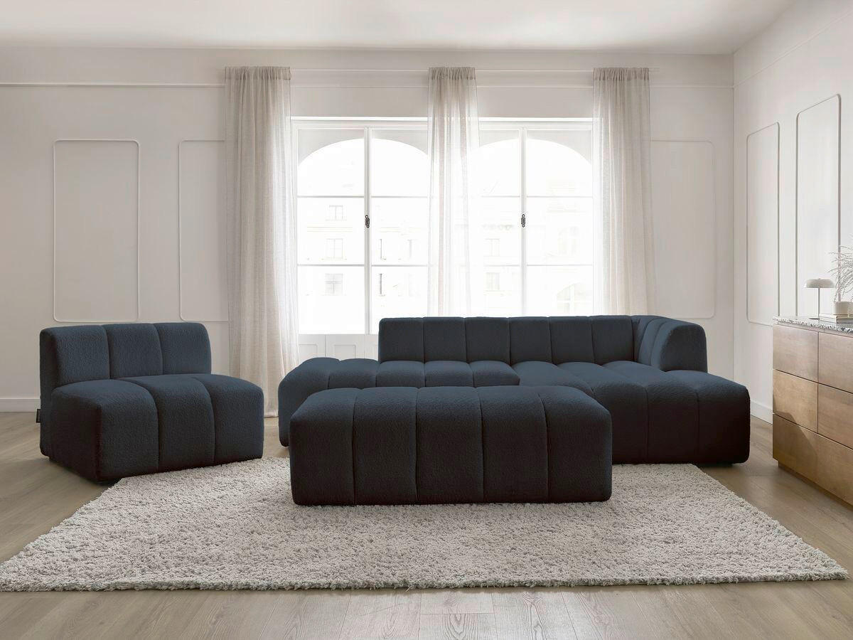 ECKSOFA Ottomane rechts  ANNECY Dunkelblau Bouclé  - Schwarz/Dunkelblau, MODERN, Kunststoff/Textil (262/170cm)