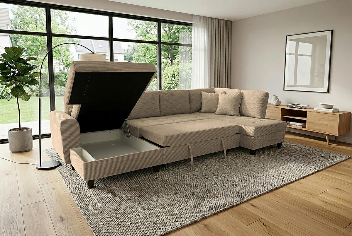 WOHNLANDSCHAFT MORITZ Karamell Cord  - Karamell, Trend, Textil (155/324/178cm) - P & B