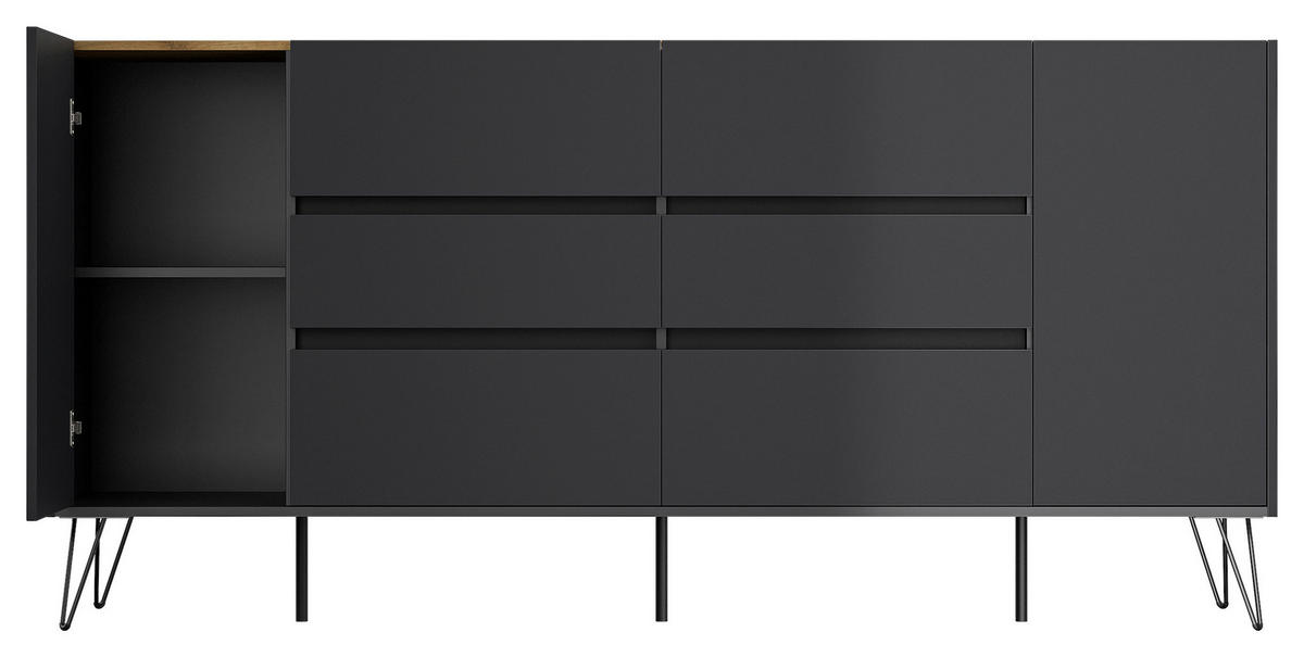 SIDEBOARD Posseik Industrial 199/93,6/42 cm 6 Schublade(n)  - Eichefarben/Graphitfarben, Design, Holzwerkstoff/Metall (199/93,6/42cm) - P & B