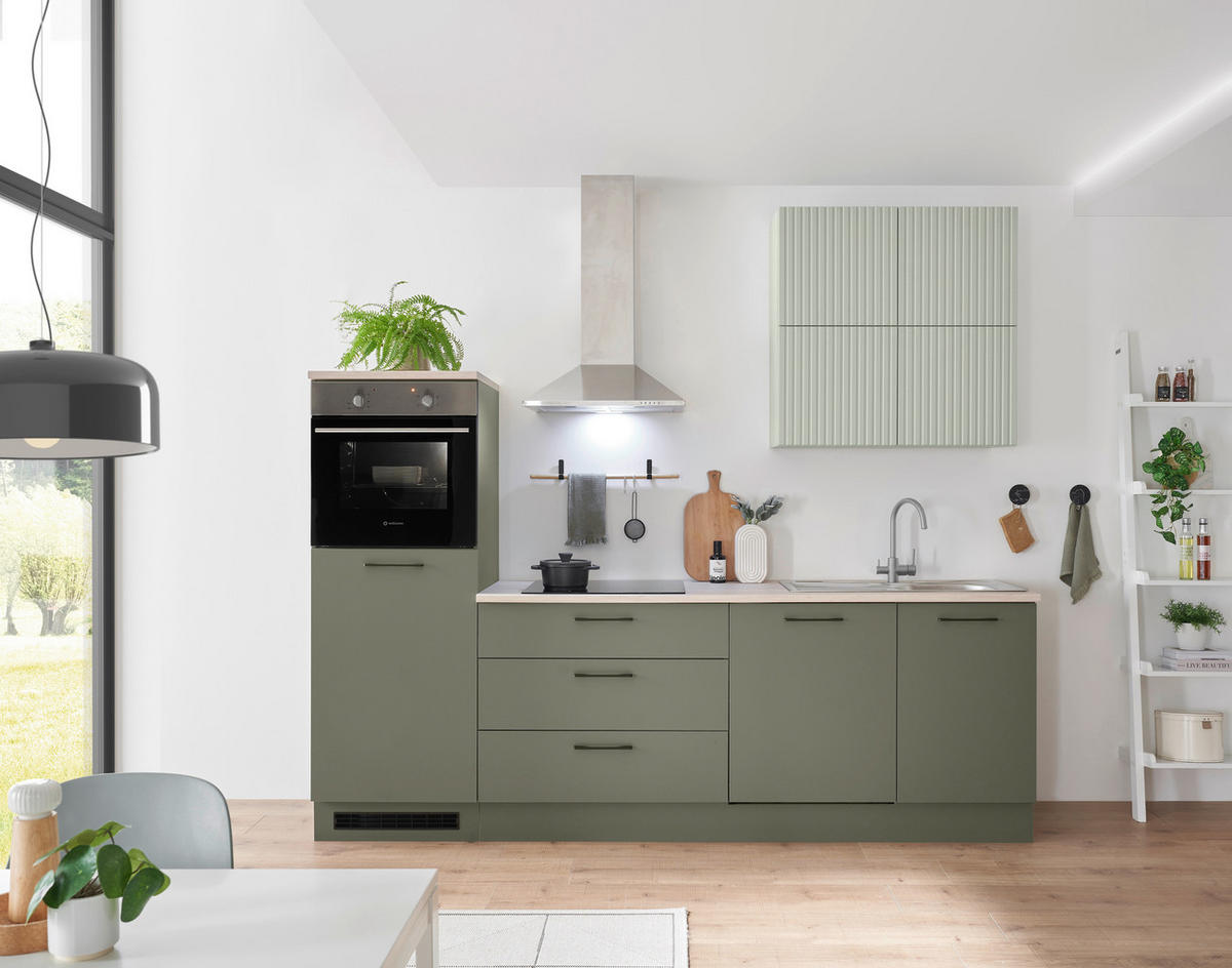 KÜCHENLEERBLOCK 260 cm   in Mintgrün, Grün  - Beige/Schwarz, Design, Holzwerkstoff/Metall (260cm) - MID.YOU