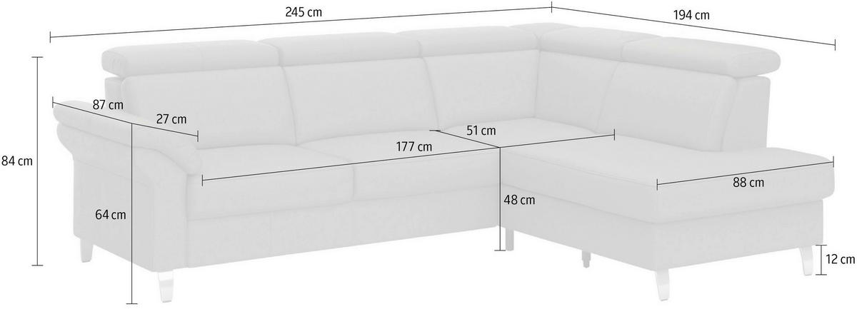ECKSOFA 245/194 cm ARNGAST E in Echtleder Grau Kopfteilverstellung  245/194 cm  - Chromfarben/Grau, Basics, Leder/Textil (245/194cm) - Sit & More