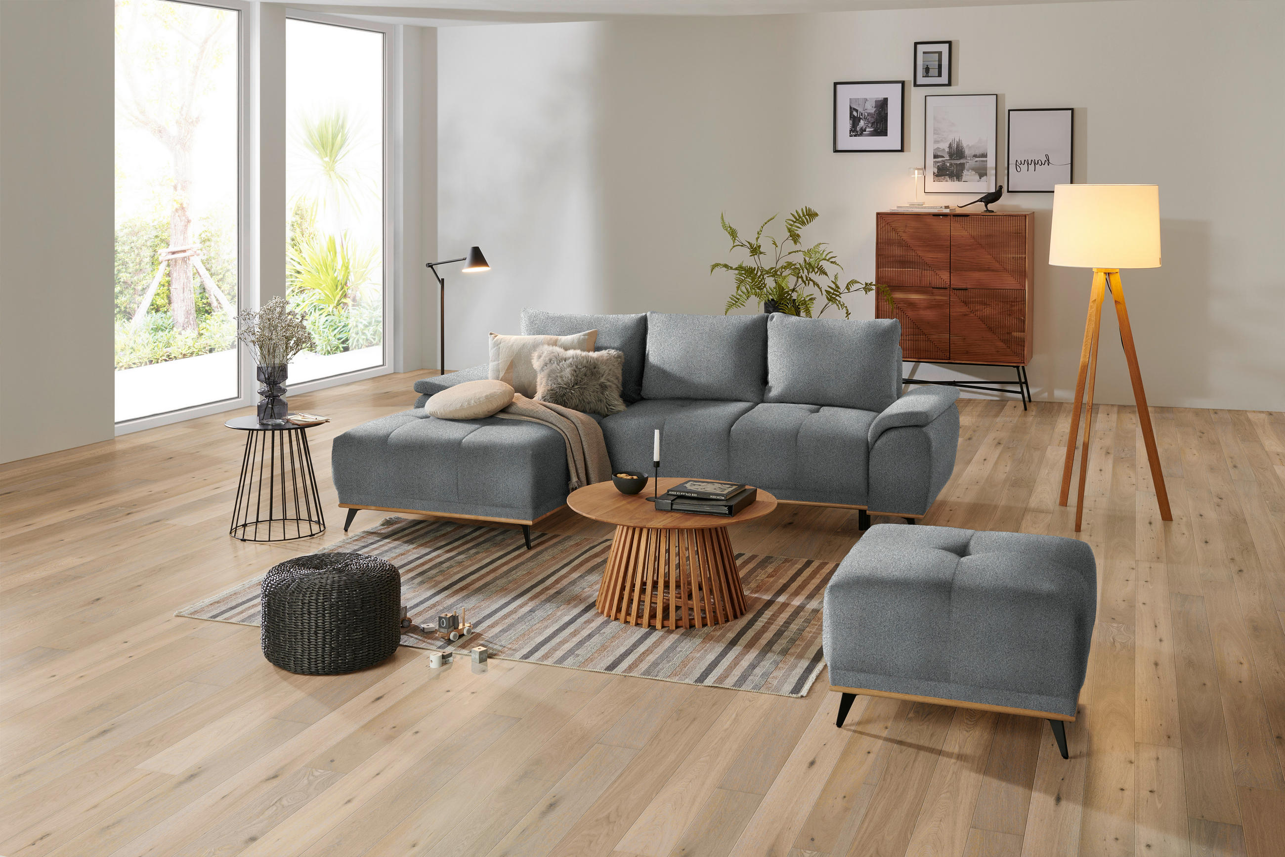 ECKSOFA in Chenille Anthrazit  - Anthrazit/Schwarz, MODERN, Textil/Metall (168/262cm) - home24