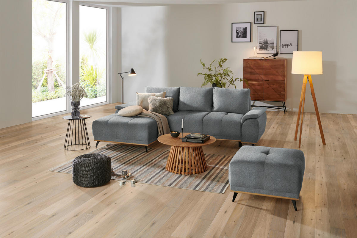 ECKSOFA in Chenille Anthrazit  - Anthrazit/Schwarz, Modern, Textil/Metall (168/262cm) - home24