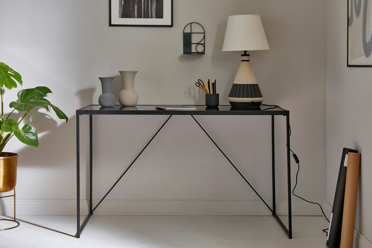 SCHREIBTISCH 120/60/73 cm  in Schwarz  - Schwarz, Konventionell, Glas/Metall (120/60/73cm) - Livetastic