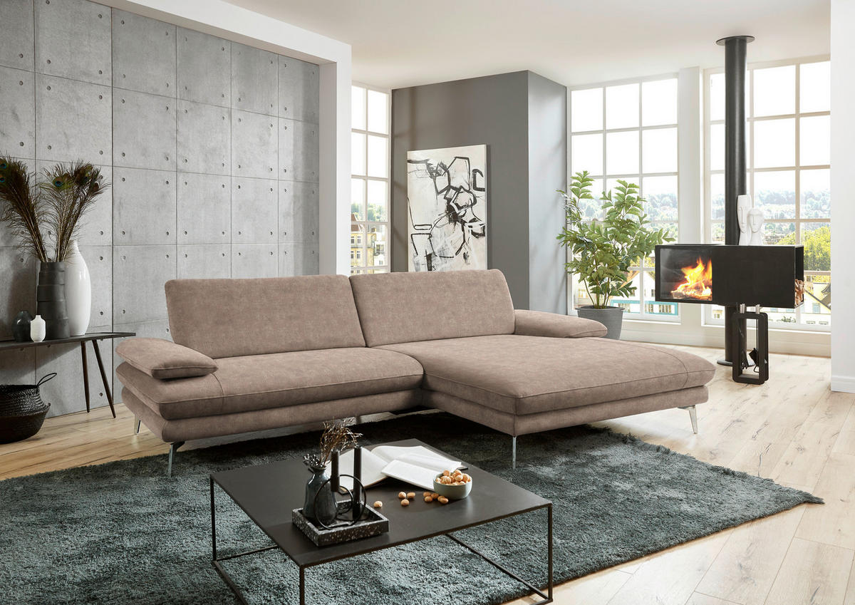 ECKSOFA in Velours Hellbraun  284/184 cm  - Hellbraun/Schwarz, Design, Textil/Metall (284/184cm) - Dieter Knoll