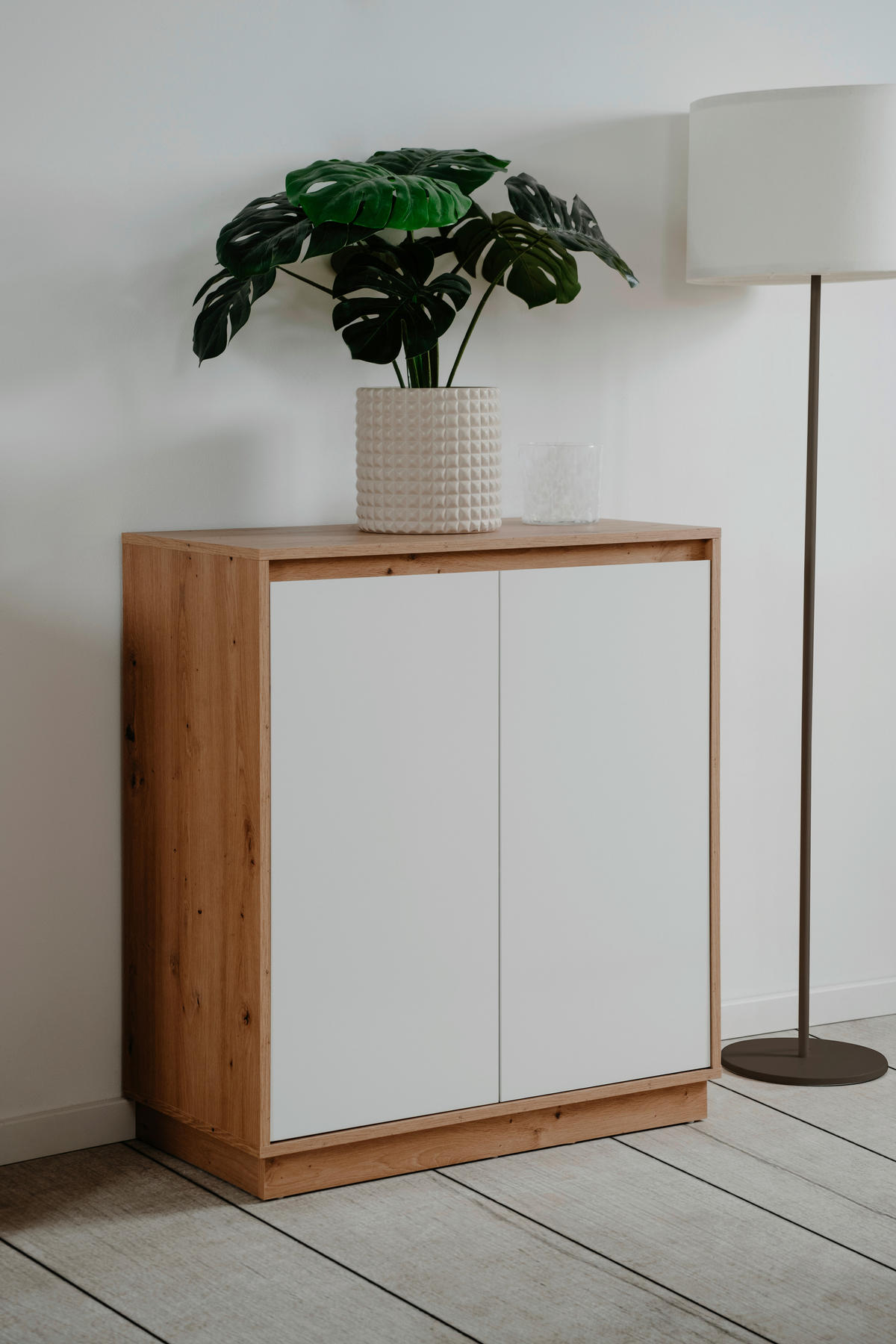 KOMODA   79/88/40 cm   hrast Artisan, bijela visoki sjaj  - bijela/hrast Artisan, Trend, drvni materijal (79/88/40cm)