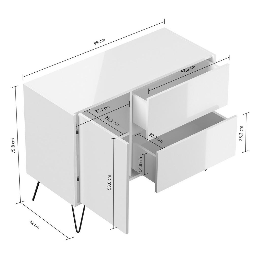 Thumbnail - P & B Sideboard Posseik Industrial, Graphit, Eiche, Holzwerkstoff, 2 Schublade(n) Schubladen, 99x75.8x42 cm, stehend, Sc...