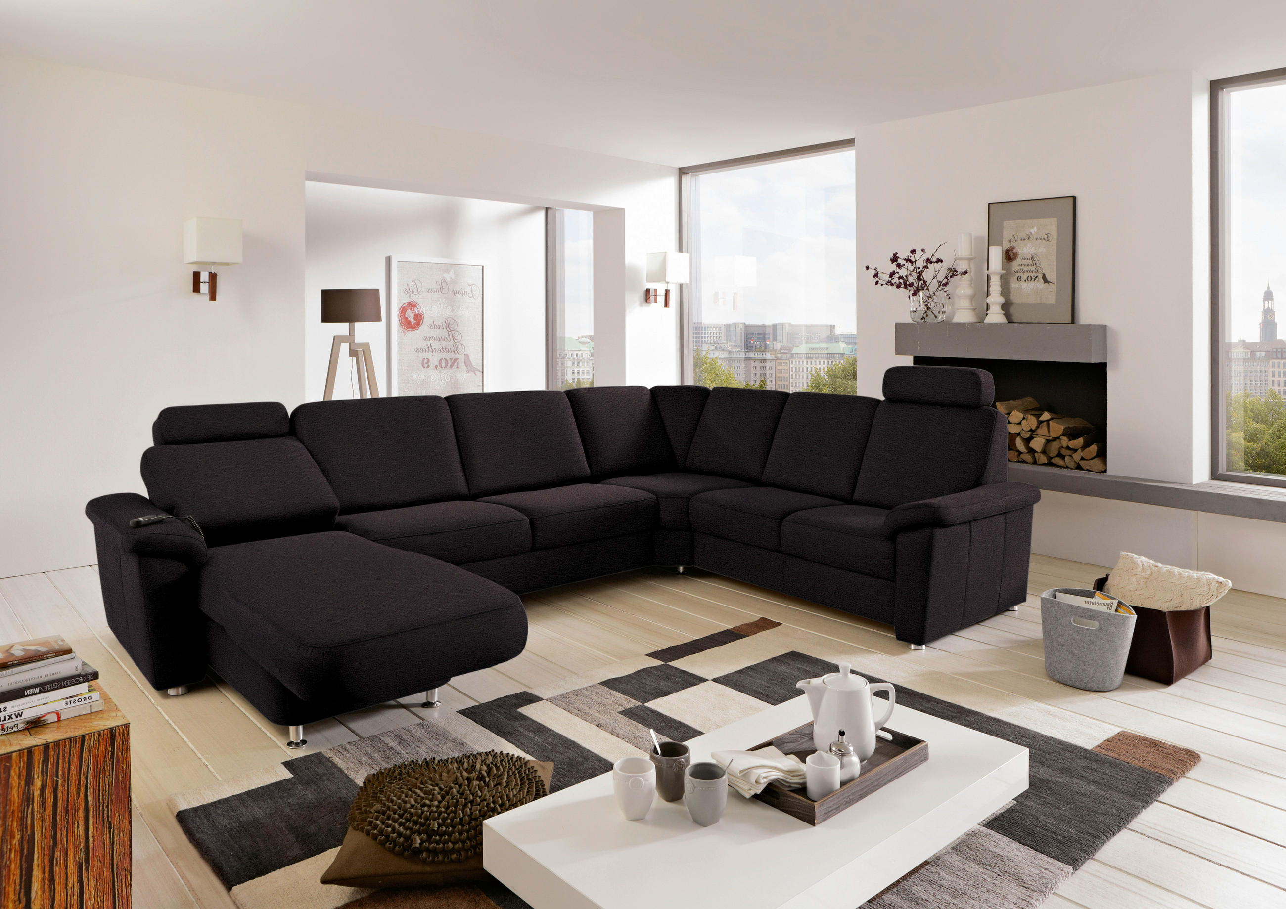 WOHNLANDSCHAFT Anthrazit Flachgewebe  - Chromfarben/Anthrazit, KONVENTIONELL, Textil/Metall (163/330/240cm) - Beldomo System