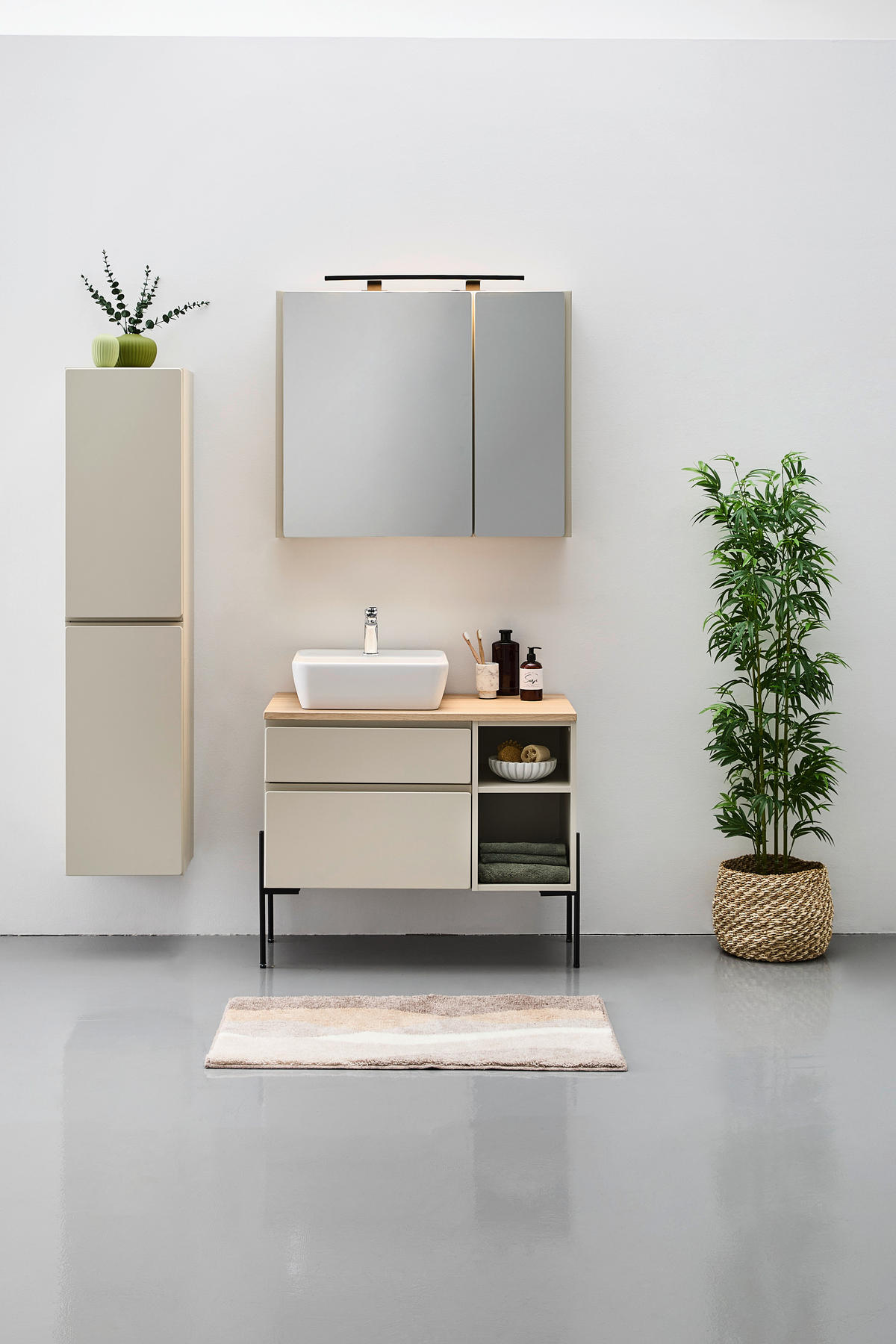 WASCHBECKENUNTERSCHRANK 90/51/47 cm  - Greige/Eichefarben, MODERN, Holzwerkstoff (90/51/47cm) - Welnova