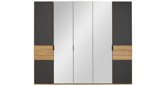 DREHTÜRENSCHRANK 252/214/62 cm,  in Anthrazit, Eichefarben, 5-türig  - Eichefarben/Anthrazit, Natur, Glas/Holz (252/214/62cm) - Valnatura