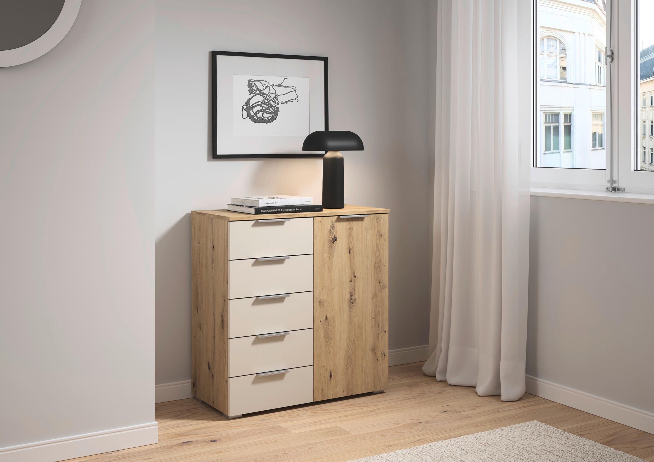 KOMMODE 80/84/40 cm in Champagner, Eiche Artisan - Champagner/Silberfarben, Modern, Holzwerkstoff/Metall (80/84/40cm) - Boxxx