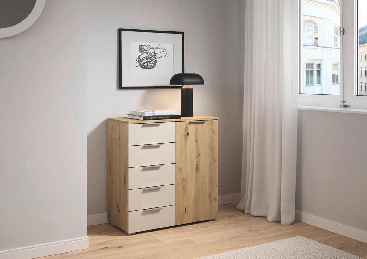 KOMMODE 80/84/40 cm  in Champagner, Eiche Artisan  - Champagner/Silberfarben, Modern, Holzwerkstoff/Metall (80/84/40cm) - Boxxx