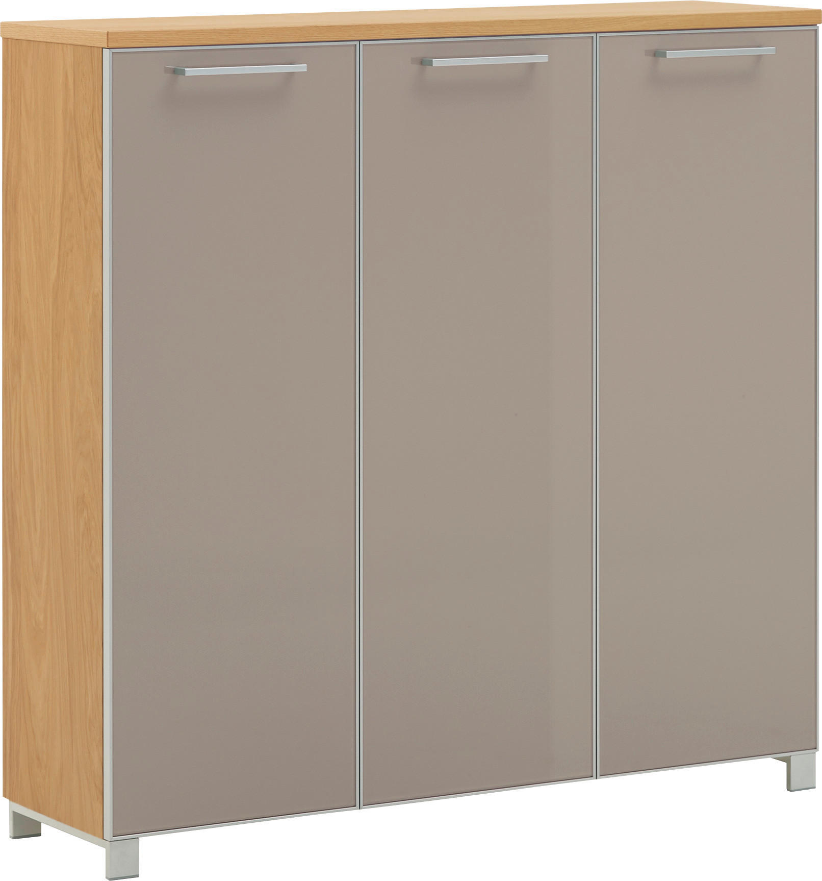 SCHUHSCHRANK Santina in 126/126/37 cm - Taupe/Chromfarben, Design, Glas/Holz (126/126/37cm) - Novel