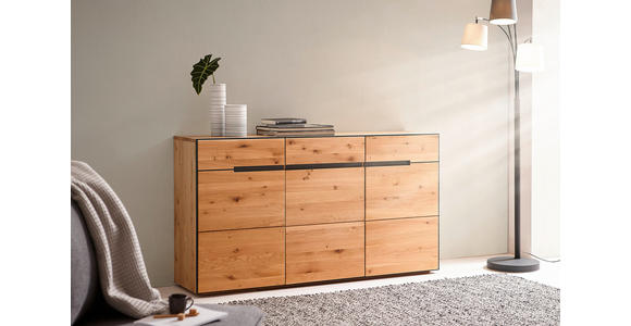 SIDEBOARD Wildeiche furniert, teilmassiv Anthrazit, Eichefarben Einlegeböden  - Eichefarben/Anthrazit, KONVENTIONELL, Holz/Holzwerkstoff (152/84/38cm) - Linea Natura