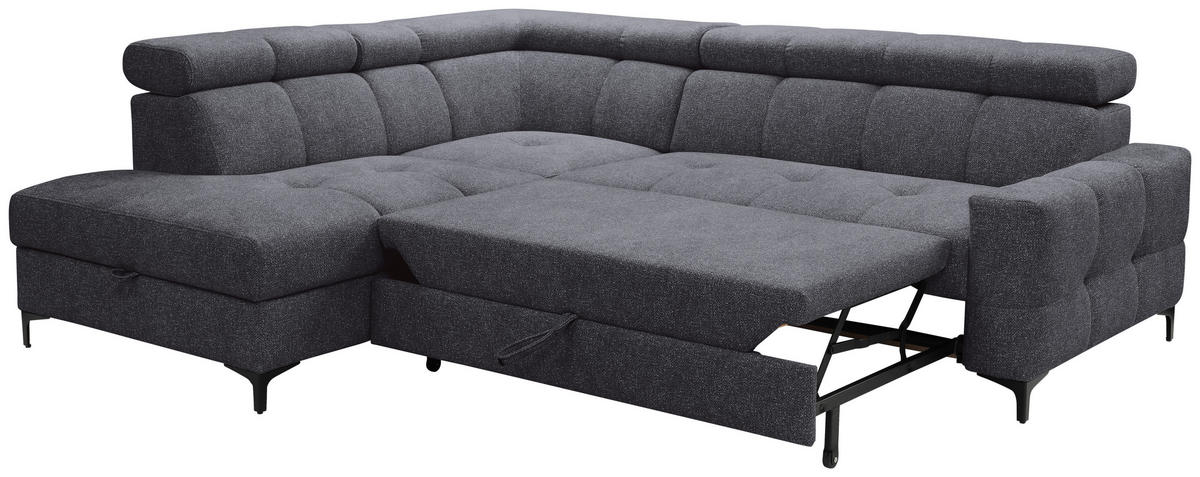 ECKSOFA in Struktur Dunkelgrau  - Dunkelgrau/Schwarz, Modern, Textil/Metall (212/254cm) - Carryhome