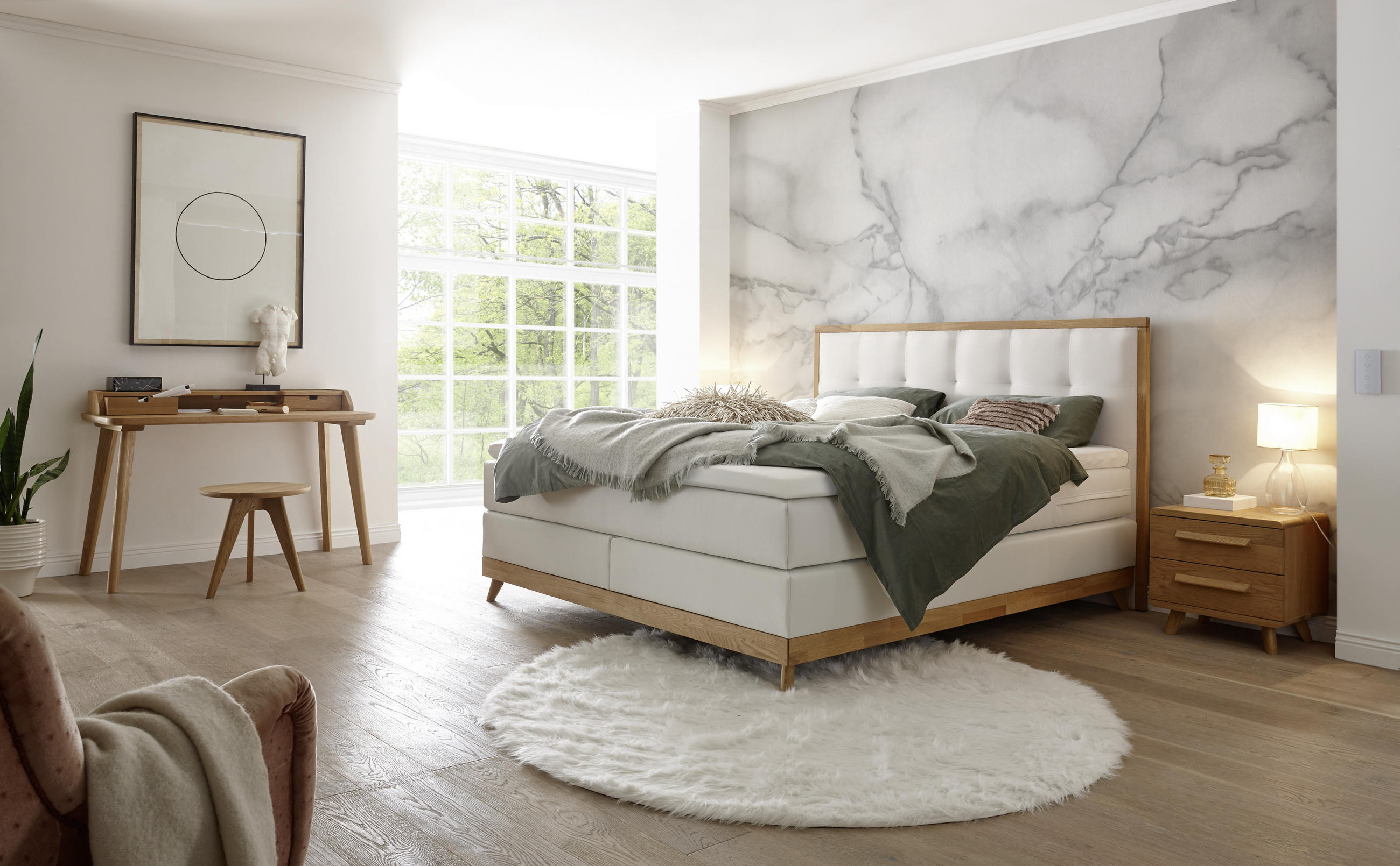 BOXSPRINGBETT 160/200 cm  in Weiß, Eichefarben  - Eichefarben/Weiß, KONVENTIONELL, Holz/Textil (160/200cm) - Hasena