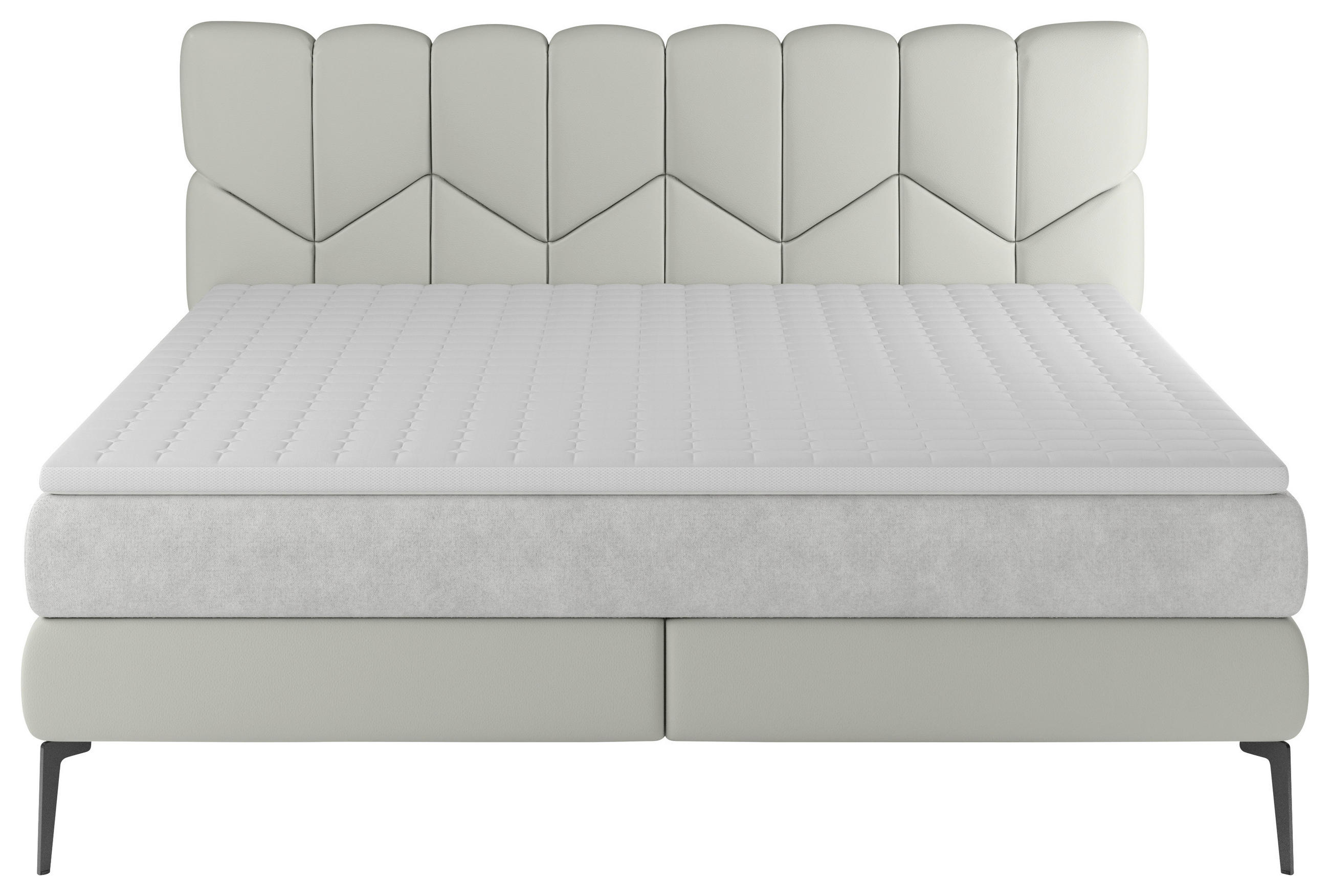 Thumbnail - Esposa Boxspringbett, Grau, Hellgrau, Textil, Kombination Echtleder/Stoff,Echtleder, Rindleder, H2 + H3, 7-Zonen, Höhe c...