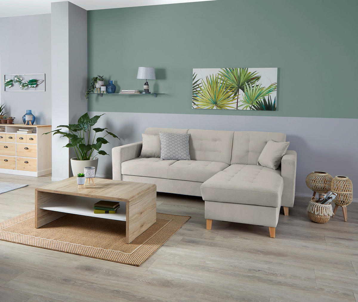 HÖRNSOFFA i sammet ljusgrå  - ljusgrå/naturfärgad, Design, trä/textil (231/160cm) - Livetastic