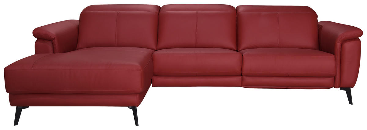 ECKSOFA Rot Echtleder  - Rot/Schwarz, MODERN, Leder/Holz (174/276cm) - Livetastic
