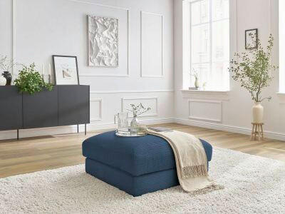 HOCKER LEONARD Cord Dunkelblau  - Schwarz/Dunkelblau, MODERN, Kunststoff/Textil (86/43/86cm)
