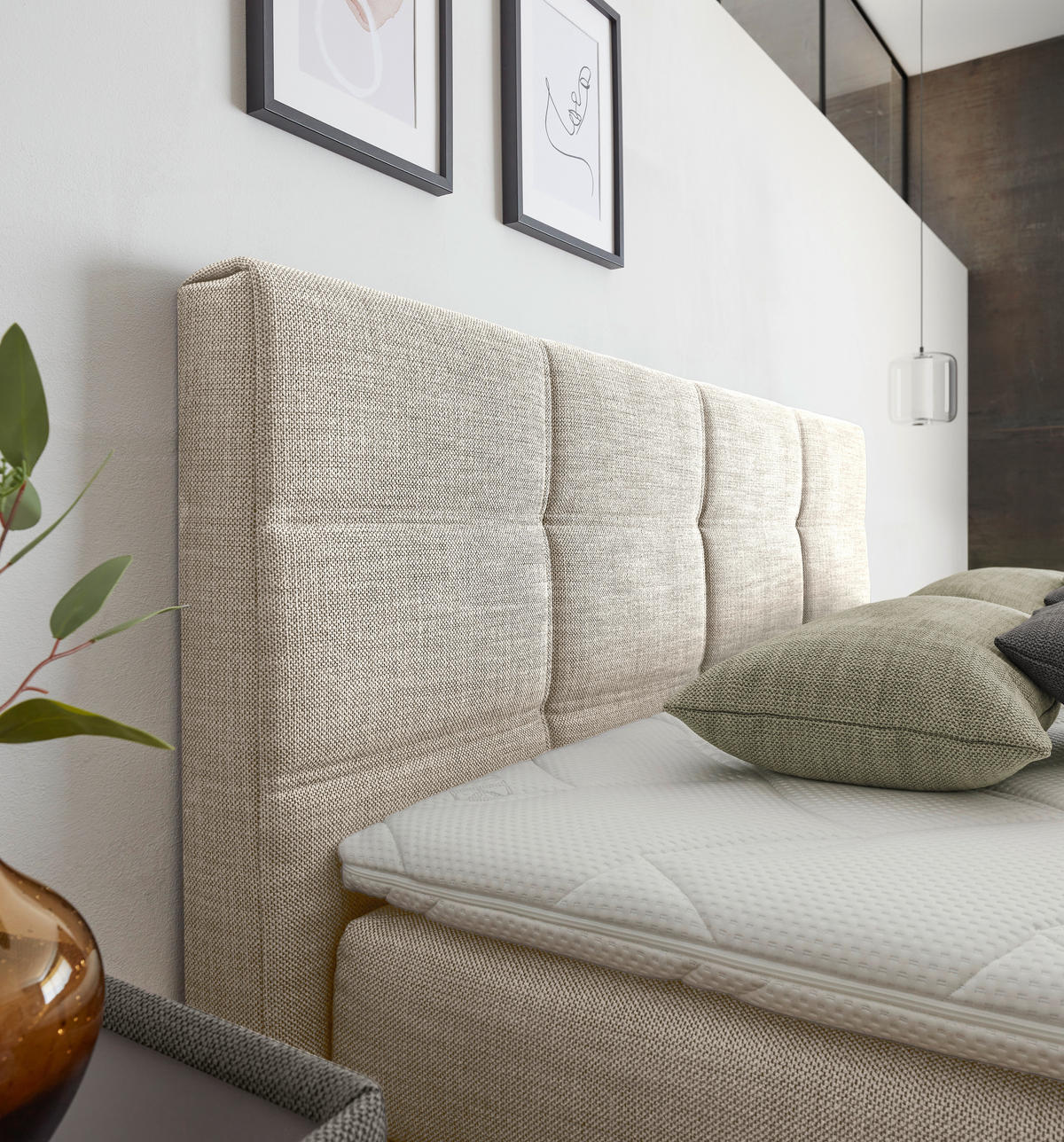 BOXSPRINGBETT 160/200 cm,  in Creme, Topper, Matratzen, H2 + H2 = mittel  - Creme/Schwarz, Design, Kunststoff/Textil (160/200cm) - Dieter Knoll