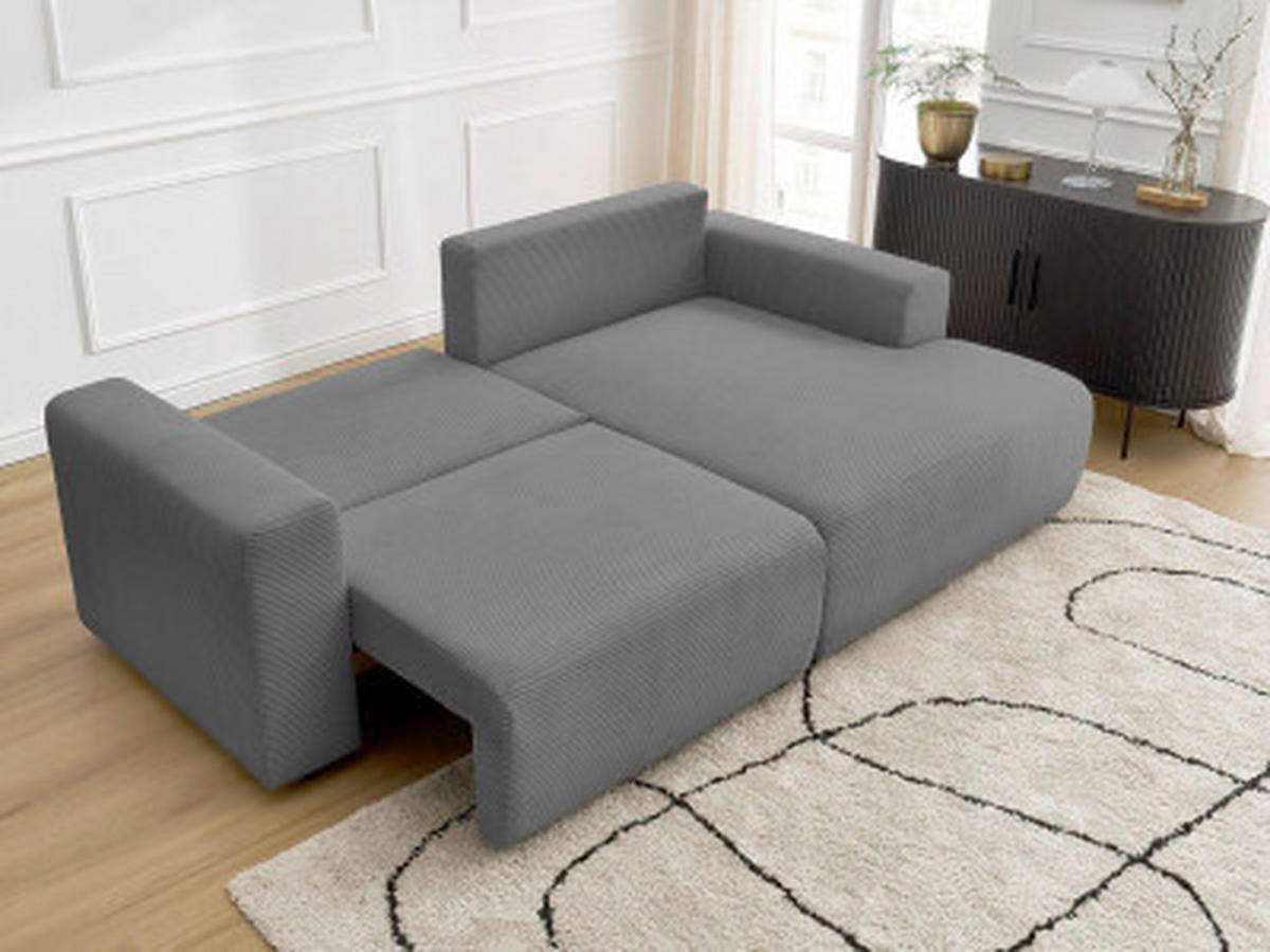 ECKSOFA Ottomane rechts  ATILLA Dunkelgrau Cord  - Dunkelgrau/Schwarz, MODERN, Kunststoff/Textil (244/149cm)