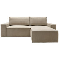 ECKSCHLAFSOFA  mit Armlehnen seitenverkehrt montierbar Samt Taupe  - Taupe/Schwarz, KONVENTIONELL, Holz/Kunststoff (251/170cm) - MID.YOU