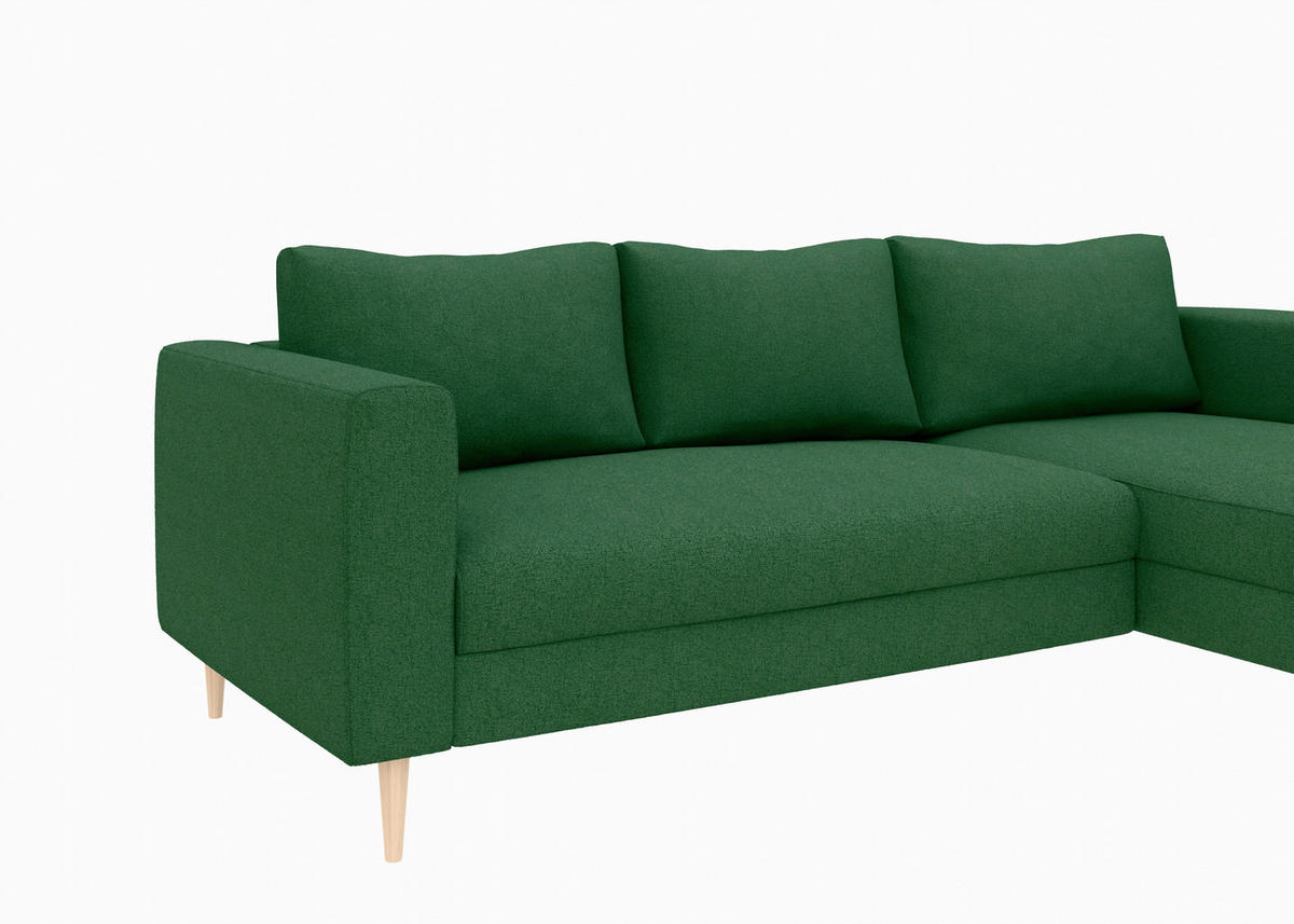 ECKSOFA  in Struktur Dunkelgrün  232/161 cm  - Dunkelgrün/Buchefarben, MODERN, Holz/Textil (232/161cm) - Trendmanufaktur