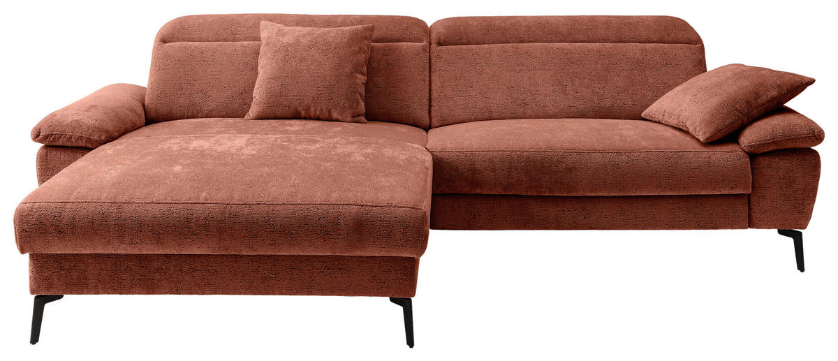 ECKSOFA CANCELLI in Chenille Rostfarben  178/300 cm  - Rostfarben/Schwarz, KONVENTIONELL, Textil/Metall (178/300cm) - Livetastic