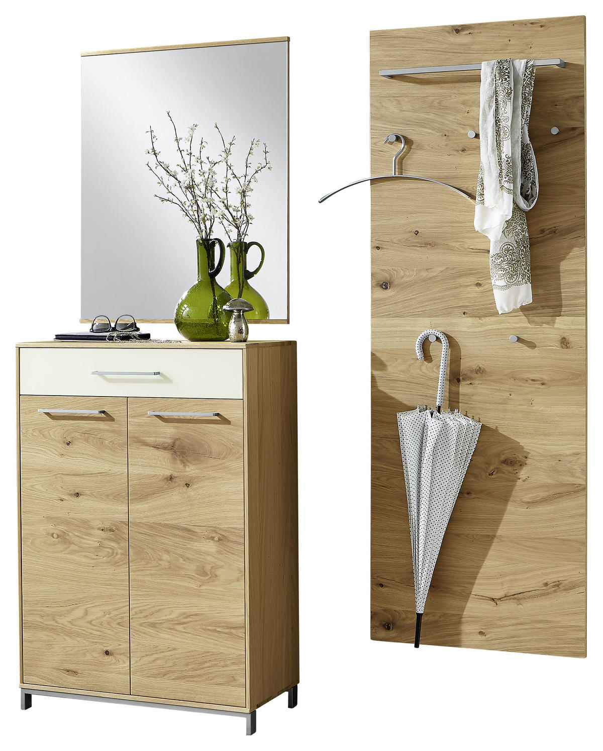 GARDEROBE 3-teilig  in 140/195/37 cm  - Eichefarben/Weiß, Design, Glas/Holz (140/195/37cm)