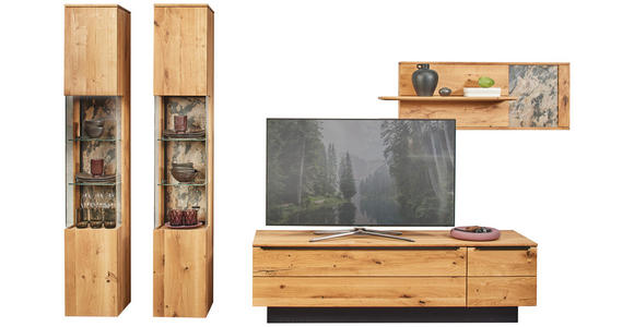 WOHNWAND  in Eichefarben  298/205,7/53,7 cm  - Eichefarben/Schwarz, Natur, Glas/Holz (298/205,7/53,7cm) - Valnatura