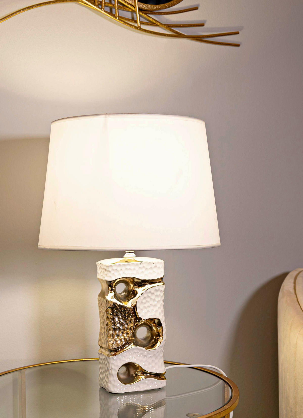 TISCHLEUCHTE   - Goldfarben/Weiß, Basics, Keramik/Textil (30/43.5/30cm)